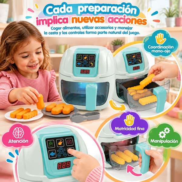 Jugatoys Air fryer ¡la comida cambia de color!, con luces y sonidos