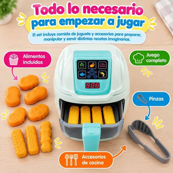 Jugatoys Air fryer ¡la comida cambia de color!, con luces y sonidos