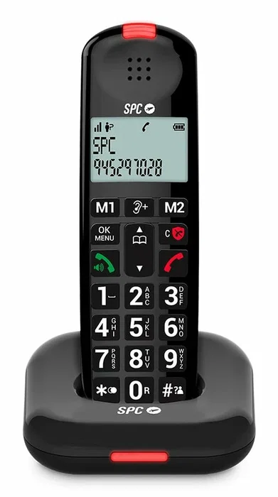 SPC 7612N Comfort Kairo - Teléfono DECT Inalámbrico con Identificador de Llamadas, 5 Funciones Antispam, Manos Libres, Compatible con Audífonos, Amplificador de Volumen, Negro