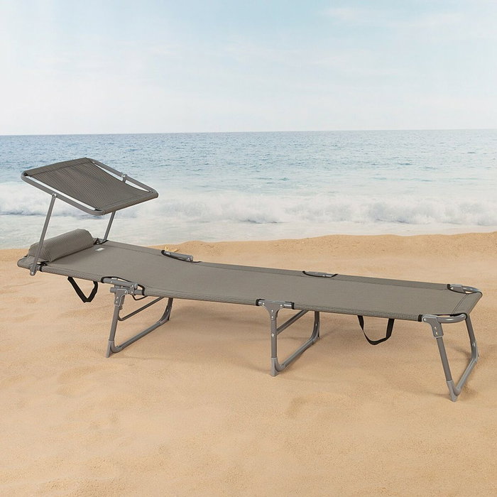 Color Baby Tumbona plegable con parasol textileno gris Aktive 193X53X30/75 cm