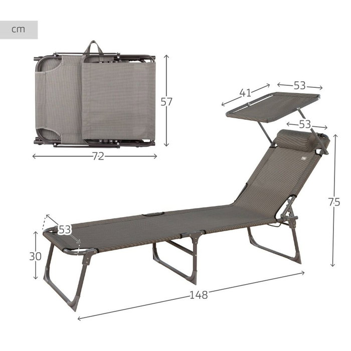 Color Baby Tumbona plegable con parasol textileno gris Aktive 193X53X30/75 cm