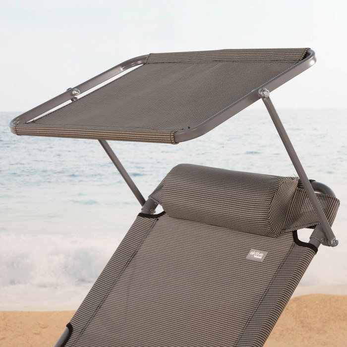 Color Baby Tumbona plegable con parasol textileno gris Aktive 193X53X30/75 cm