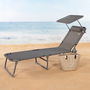 Aktive Tumbona Plegable con Parasol Textileno Gris 193x53x30/75 cm