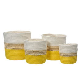 KSD Cubre Macetero de Cuerda de Papel Tricolor (Set de 4 Piezas) - 100% Material Reciclado, Ø 12-14-16-18 cm, Blanco/Beige/Amarillo, para Interior