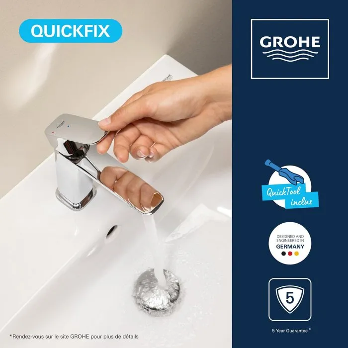 GROHE Dice CH3 Grifo Monomando Lavabo - Cartucho CH3 y Desagüe Clic-Clac - Cromado S