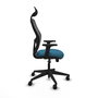 Silla de oficina Alocén con mecanismo Sincro tapizada con Tela color Verde petróleo y malla color Negro. Equipada con lumbar 1D, Brazos 2D, Cabecero Fijo y Ruedas 65mm nailon