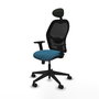 Silla de oficina Alocén con mecanismo Sincro tapizada con Tela color Verde petróleo y malla color Negro. Equipada con lumbar 1D, Brazos 2D, Cabecero Fijo y Ruedas 65mm nailon
