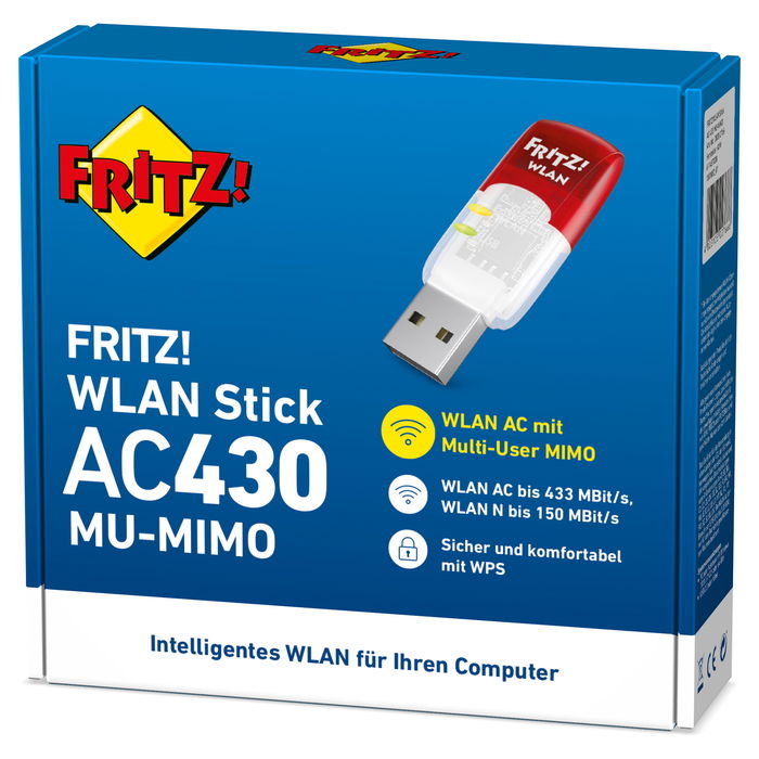 AVM FRITZ!WLAN USB Stick AC 430 MU-MIMO Inalámbrico USB WLAN 433 Mbit/s