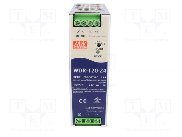 MEAN WELL WDR-120-24 Alimentador de impulso 120W 24VDC