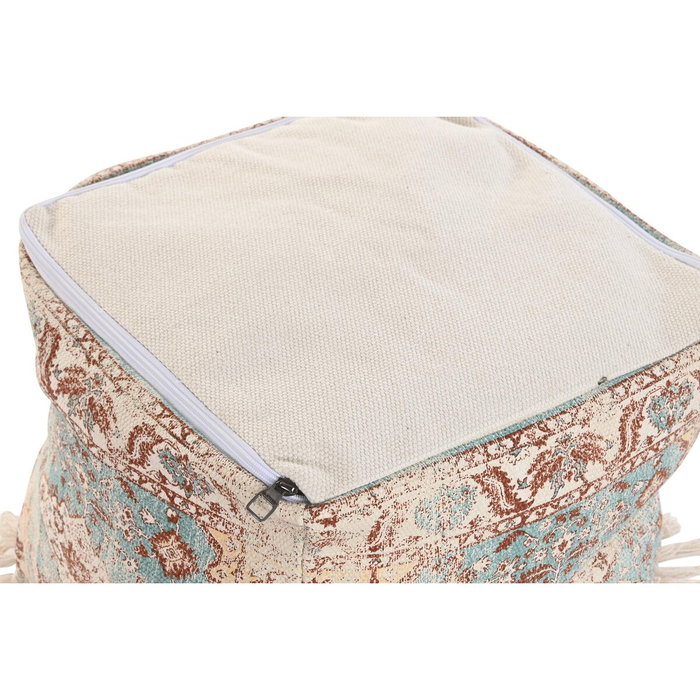 DKD Home Decor Cojín de Suelo Algodón 40x40x40 con Flecos Verde, Beige y Marrón