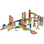 Robo Pista de Canicas de Madera con 80 Bloques de Construcción y 20 Canicas de Vidrio, Colores Natural, Rojo, Azul, Verde