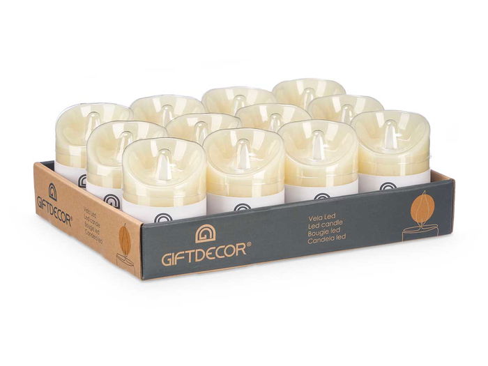 Giftdecor Vela Led Crema 10 cm, 7.5x7.5x10 cm, Plástico y Cera, Amarillo, 2xAA (Set de 24)