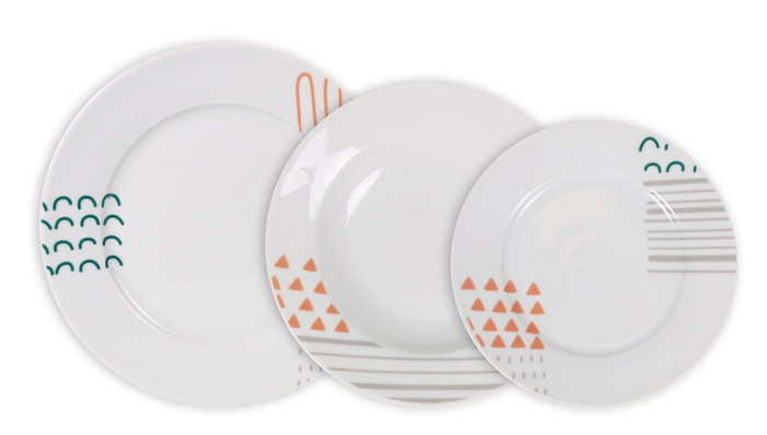 La Mediterranea Vajilla Redonda 12 Piezas "Veronique" MD 25 cm Ancho x 25 cm Largo x 16 cm Alto (2 Unidades)