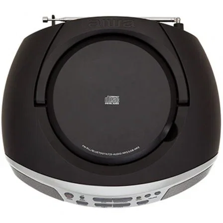Aiwa BBTU-400SL Boombox Radio CD Bluetooth FM PLL USB MP3. Potencia 6W RMS, CD carga superior con óptica japonesa, Aux-in, Plateada