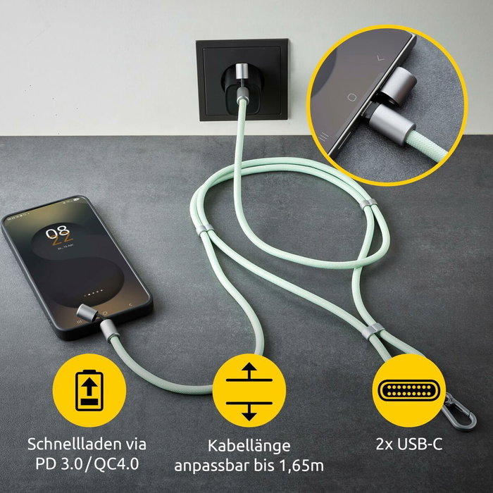 Intenso Cable USB-C a USB-C Lanyard Verde 1,65m 7991007