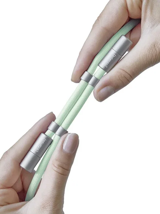 Intenso Cable USB-C a USB-C de 1.65m con collar ajustable para móvil, carga rápida PD 3.0/QC 4.0 hasta 60W, color verde, referencia 7991007