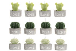 DKD Home Decor Vela Set de 4 Cactus Verde Gris Cera Parafina Cemento 32 gr 12 Unidades 6 x 5 x 20 cm