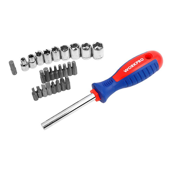 WORKPRO Juego de Destornilladores 45 Piezas con Soporte, Destornilladores Magnéticos de Precisión, Acero al Cromo Vanadio, Incluye Destornilladores, Puntas, Vasos y Adaptador