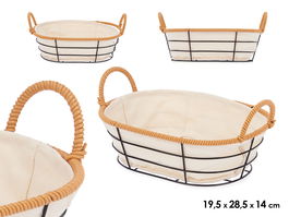 Kinvara Cesta Ovalada Asas Metal 28.5 x 20.5 x 13 cm Natural Metal Tela Plástico (Set de 24)
