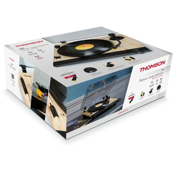 Thomson Tocadiscos TT702, 33 y 45 RPM, Cápsula Audio Technica AT91, Anti-skating, Madera y Negro