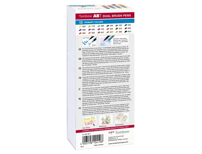 Tombow ABT Dual Brush Estuche de 18 Colores Primarios