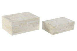 DKD Home Decor Joyero Colonial Crudo Mango Hueso 13 x 7.7 x 18 cm Set de 2