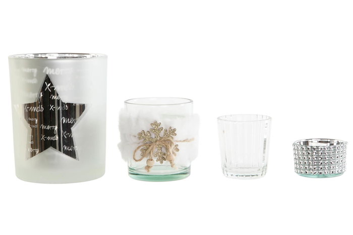DKD Home Decor Set de 5 Portavelas de Cristal y MDF Plateado