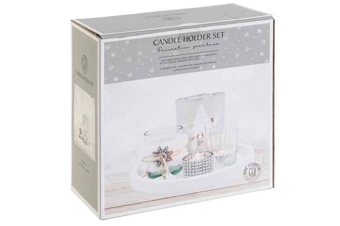 DKD Home Decor Set de 5 Portavelas de Cristal y MDF Plateado