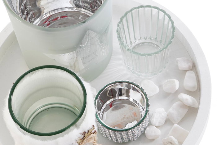 DKD Home Decor Set de 5 Portavelas de Cristal y MDF Plateado