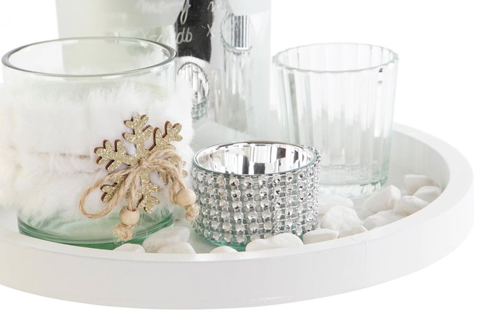 DKD Home Decor Set de 5 Portavelas de Cristal y MDF Plateado