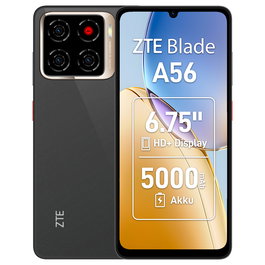 ZTE Blade A56 - Smartphone Android 15, Pantalla 6.75" HD+ 90Hz, 4GB RAM + 64GB, Triple Cámara 13MP, Batería 5000 mAh, Color Negro