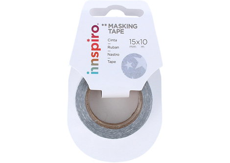 Innspiro Cinta Masking Tape Washi Foil Estrellas Plateado 15mm x 10m Serie Metal