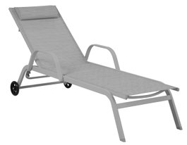DKD Home Decor Tumbona de Terraza y Jardín Apilable 5 Posiciones con Ruedas - Gris Claro, Dimensiones: 199 x 63 x 101 cm