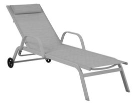 DKD Home Decor Tumbona para Terraza y Jardín, 5 Posiciones, con Ruedas, Desmontable, Gris Claro, 199x63x101 cm