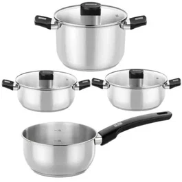 Monix M240001 Pack Batería de Cocina Elite: Cazo Ø14cm, Ollas Ø24cm, Cacerolas Ø20/24cm, Acero Inoxidable, Apta Inducción
