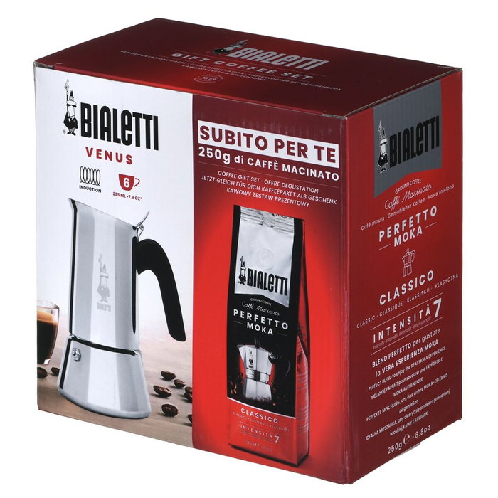 Bialetti Venus Cafetera italiana 6 tazas con Café Perfetto Moka Classico 250 g - Plata Bialetti Venus Cafetera italiana 6 tazas con Café Perfetto Moka Classico 250 g - Plata