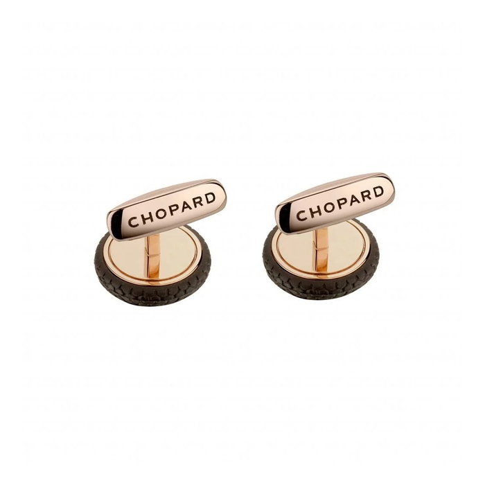 Chopard Gemelos Classic Racing en Acero Inoxidable Oro Rosa y Caucho Negro Dunlop