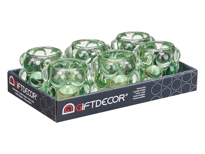 Giftdecor Portavela Bola Pequeño Verde Cristal 8.4 x 9 x 8.4 cm (Set de 12)