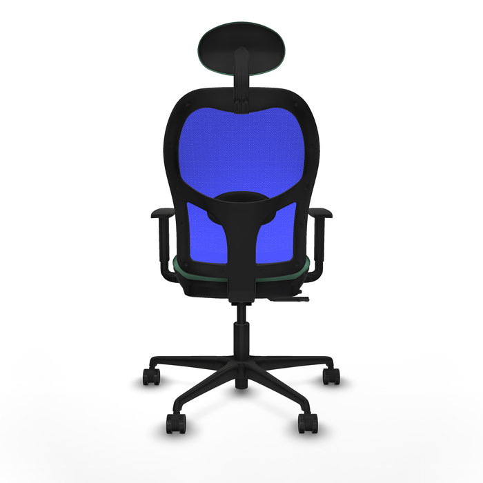 Silla de oficina Jorquera con mecanismo Sincro/Traslack tapizada con Tela color Verde esmeralda y malla color Azul. Equipada con lumbar 1D, Brazos 1D, Cabecero Fijo y Ruedas 65mm nailon Silla de oficina Jorquera con mecanismo Sincro/Traslack tapizada con Tela color Verde esmeralda y malla color Azul. Equipada con lumbar 1D, Brazos 1D, Cabecero Fijo y Ruedas 65mm nailon