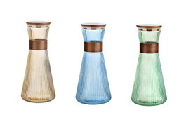 DKD Home Decor Set de 3 Botellas de Cristal y Bambú (920ml) Surtido de Colores
