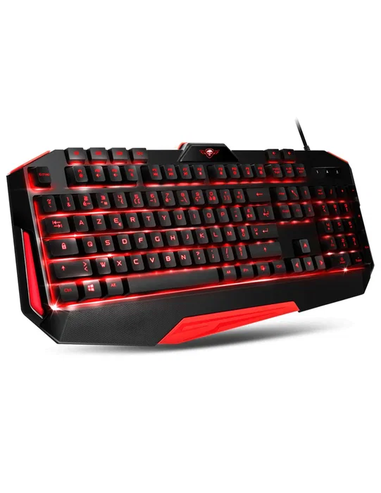 Spirit of Gamer PRO-MK3 Kit Gaming: Teclado Retroiluminado LED Rojo AZERTY 105 Teclas con Anti-Ghosting + Ratón Óptico 3200 DPI 7 Botones + Alfombrilla Skull Spirit