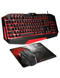 Spirit of Gamer PRO-MK3 Kit Gaming: Teclado Retroiluminado LED Rojo AZERTY 105 Teclas con Anti-Ghosting + Ratón Óptico 3200 DPI 7 Botones + Alfombrilla Skull Spirit