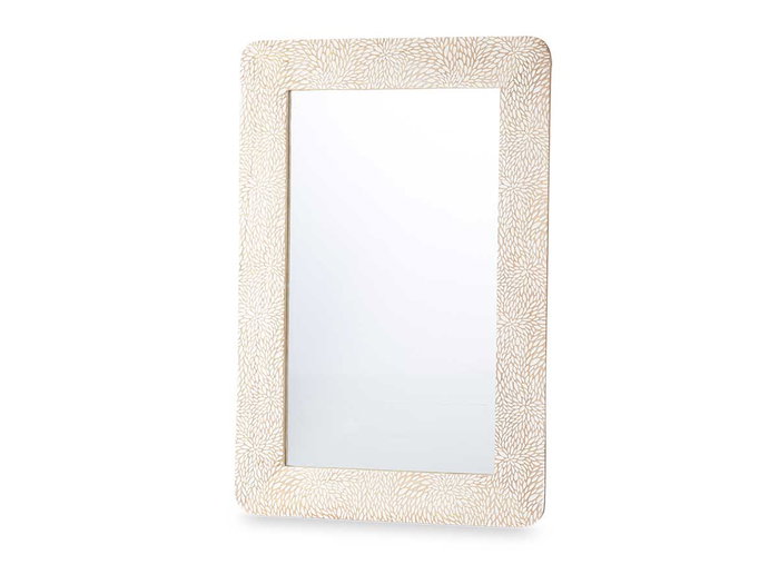 Giftdecor Espejo 90x60 cm Hojas Natural Blanco Madera Mango
