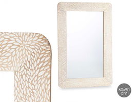 Giftdecor Espejo 90x60 cm Hojas Natural Blanco Madera Mango