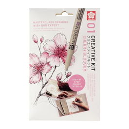 Set Creativo Sakura Art Kit Flor De Cerezo (Pigma Micron 05 Negro + Gelly Roll + Koi Coloring + 3 Postales A6 Con Video Tutorial)