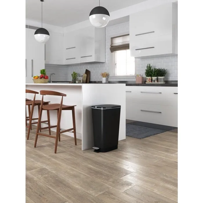 Kis Papelera con pedal Chic Bin Style L 50 L Negro Polipropileno Anillo retención bolsa Sellado antiolor Pedal retráctil Varillas metal