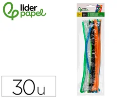 Liderpapel Limpiapipas de chenilla 30 cm colores mate surtidos, bolsa de 30 unidades