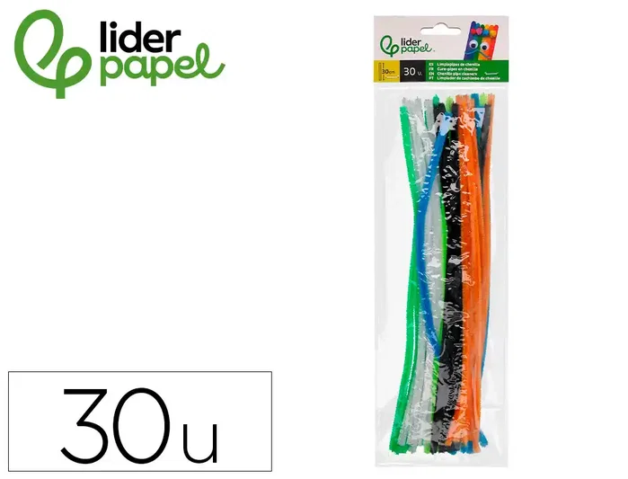 Liderpapel Limpiapipas de chenilla 30 cm colores mate surtidos, bolsa de 30 unidades Liderpapel Limpiapipas de chenilla 30 cm colores mate surtidos, bolsa de 30 unidades