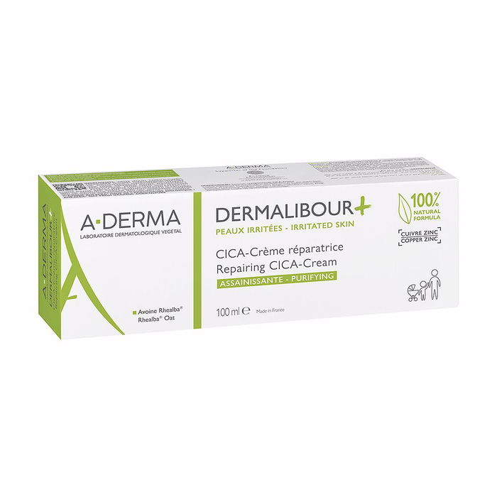 A-Derma DERMALIBOUR+ cica-crema reparadora 100 ml para piel seca y sensible, vegana, sin fragancia