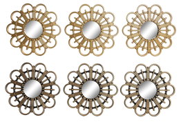 DKD Home Decor Set de 3 Espejos Decorativos 25x25x2 cm Dorado y Negro